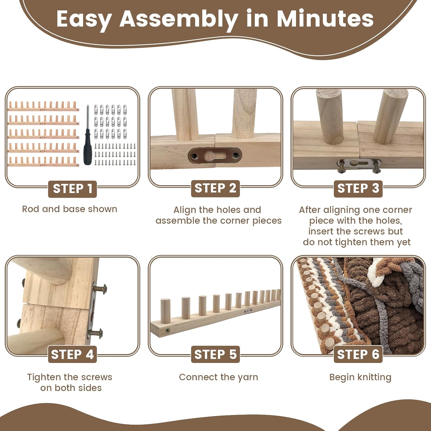 Ritzephyria 118" Wooden Chunky Blanket Loom, Extra Large Knitting Loom for Yarn, Portable Loom Kit, Wooden Peg Frame for DIY Hand Knit Blanket Throw