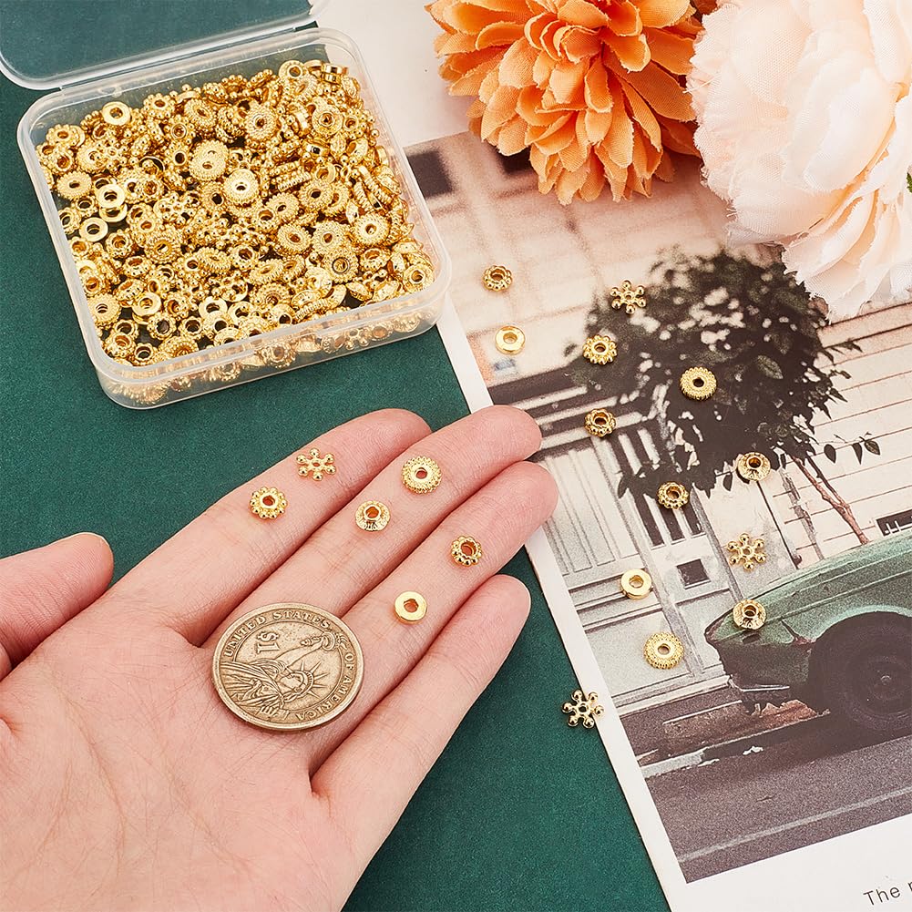 300 Perles Espaceurs Dorées PH PandaHall - 6 Styles (Fleur, Donut, Disque...) - Pour Fabrication De Bijoux Bracelet Collier