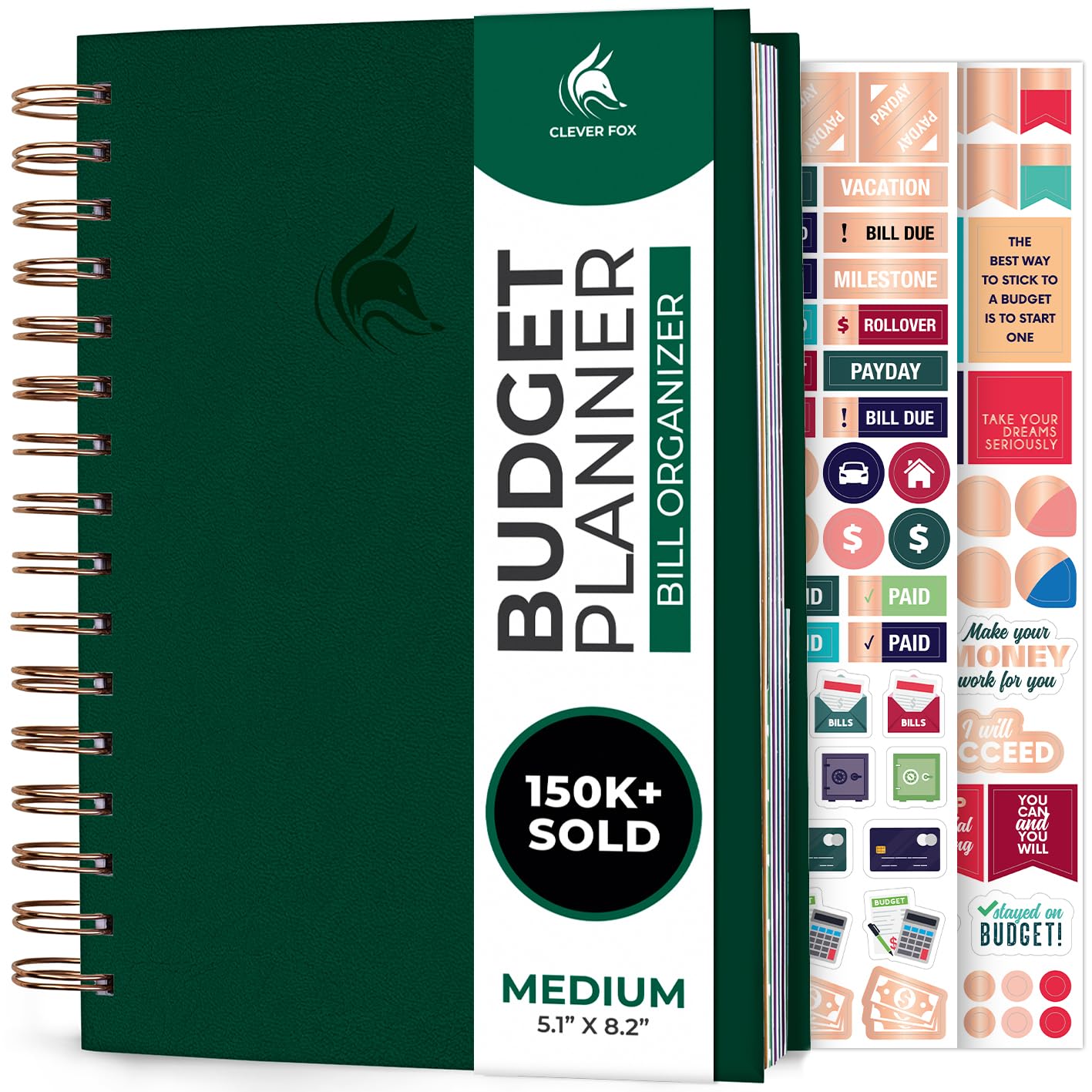 Clever Fox Budget Planner & Monthly Bill Organizer with Pockets. Expense Tracker Notebook, Budgeting Journal and Financial Planner Budget Book to Control Your Money. Medium Size – Dark Green