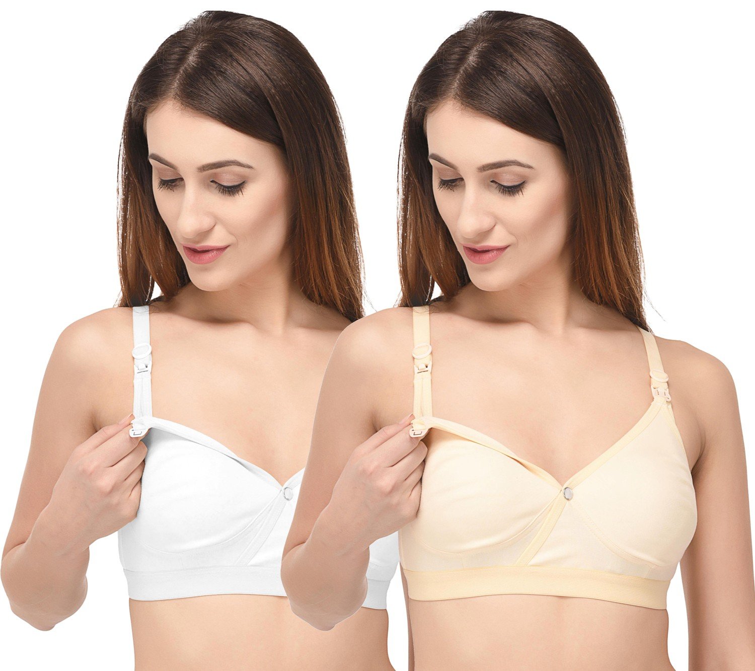 FabmeWomen's Cotton Seamless Nursing Bra (Po2-BR0243_Skin and White_34D)