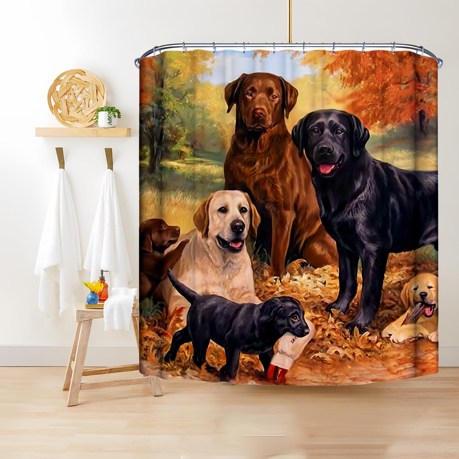 Jmahm Colorful-Four Dogs Shower Curtain For Bathroom, 180X180 Waterproof Polyester Shower Curtains Animal With 12 Cooks Cath Curtains Bathroom Curtains (71X71, )