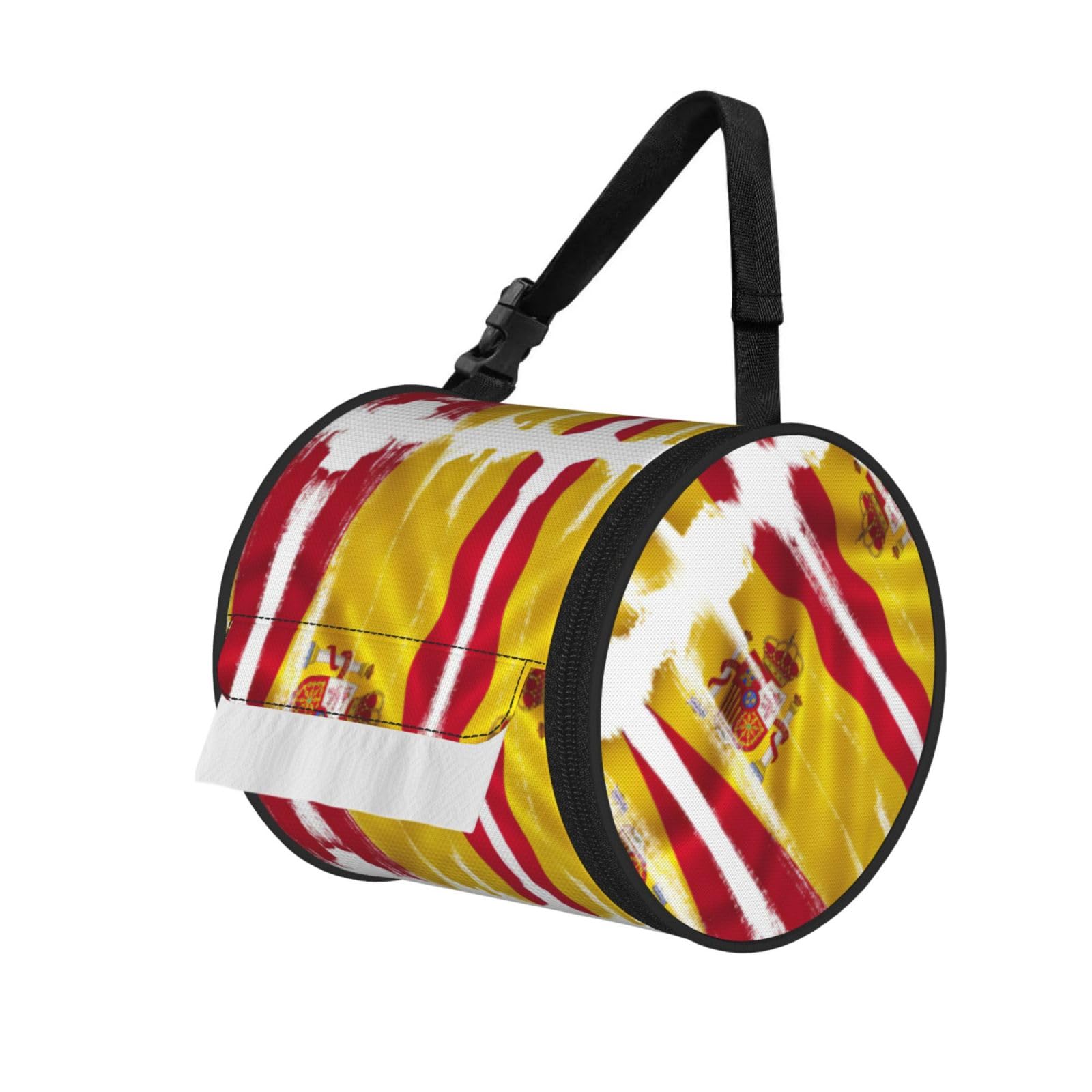 Spain Flag Printed Hanging Tissue Organizer, Smooth Zipper Oxford Cloth Roll Holder for RV Bathroom Desk