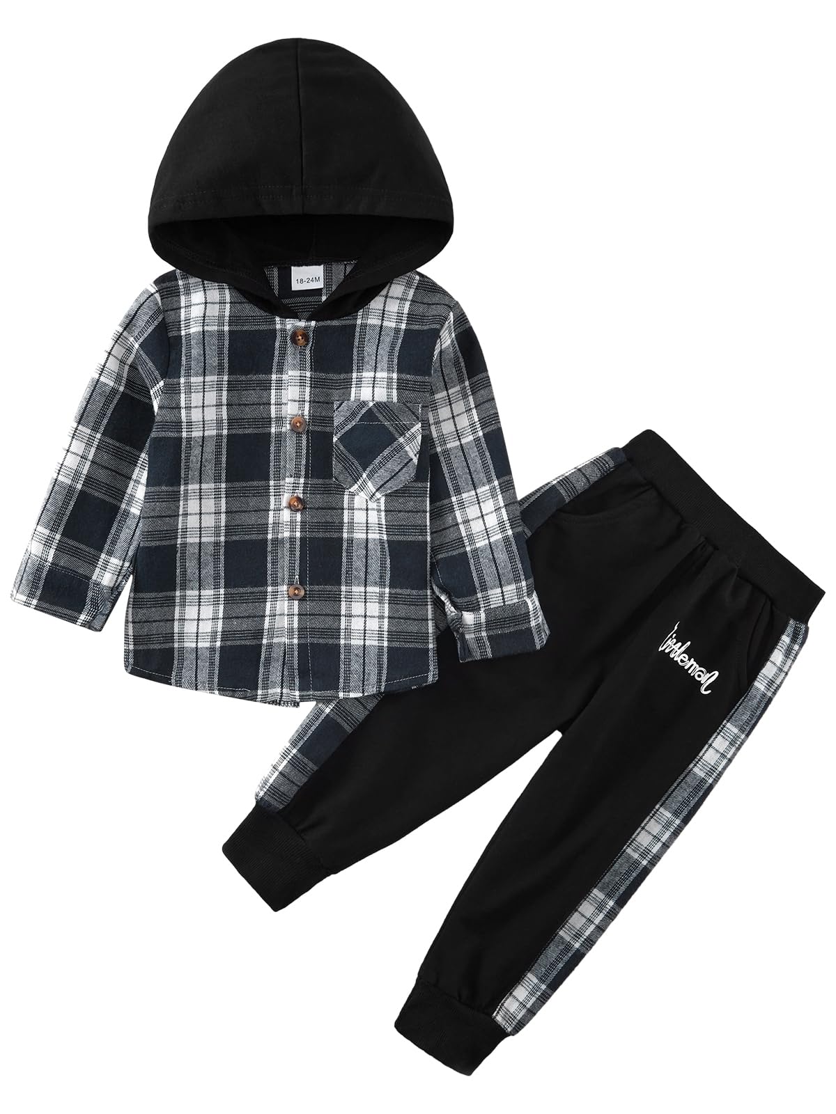 Toddler Boys Clothes Set Kids Long Sleeve Hoodie Plaid Sweatshirt Tops + Pants Outfit Set Children Hooded Button Down Shirts Bottom Tracksuit Boys School Playsuit