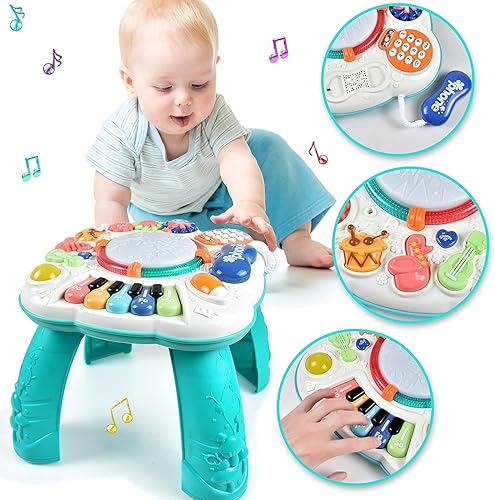 Miniatura 2 de Juguetes de desarrollo temprano para bebés de 6 a 12 meses, juguetes de música de actividad para niños pequeños de 11.8 x 11.8 x 12.2 pulgadas (azul)