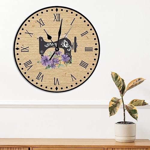 Vista 195 de Relojes de pared de madera para máquina de coser de flores, relojes sin marco, 10 pulgadas, brillante, silencioso, sin tictac, funciona