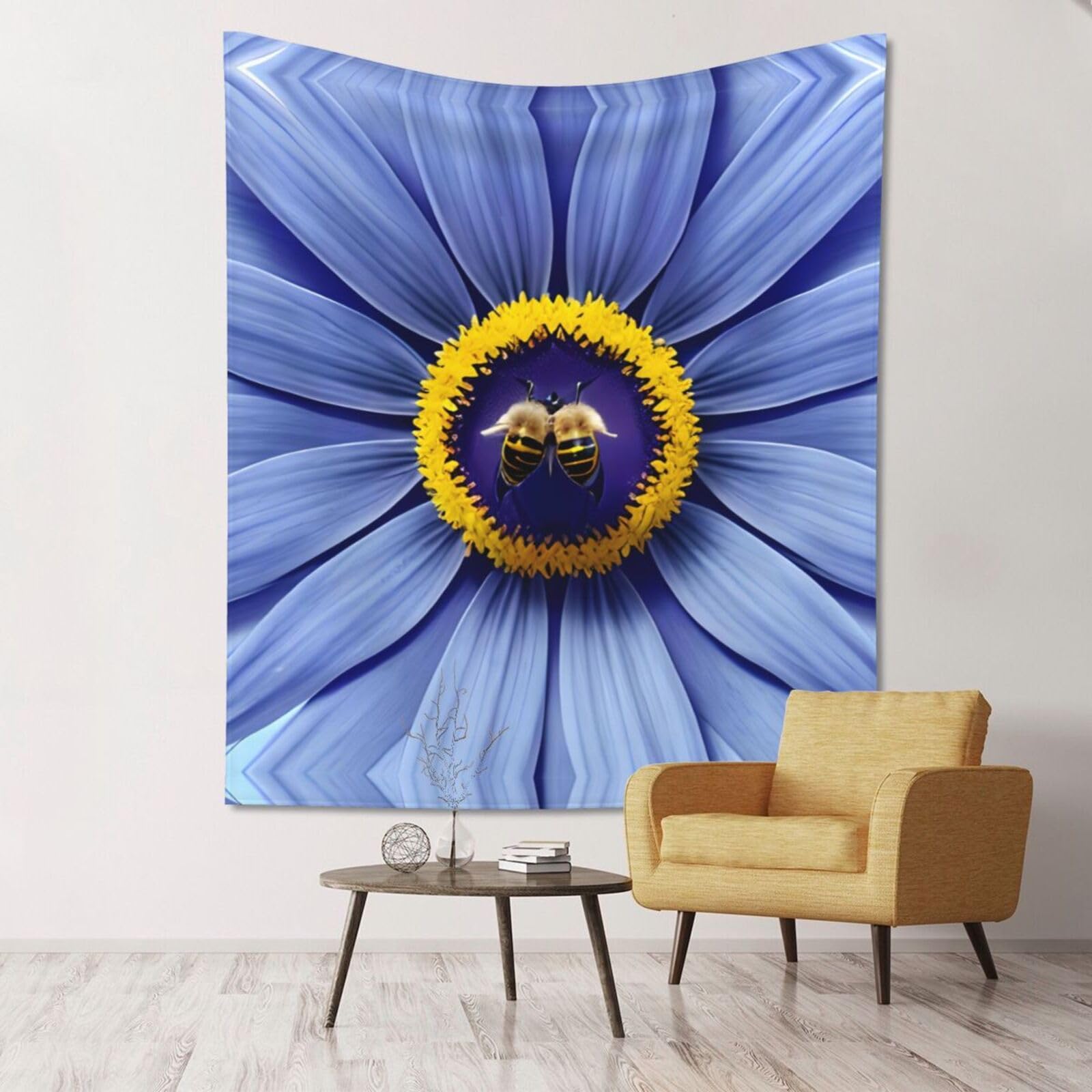 ZZYYDS Floral Wall Decor Tapestry Flower heart bee for Living Room Dormitory Home Decor Party Background, 60x51 Inch (Vertical)