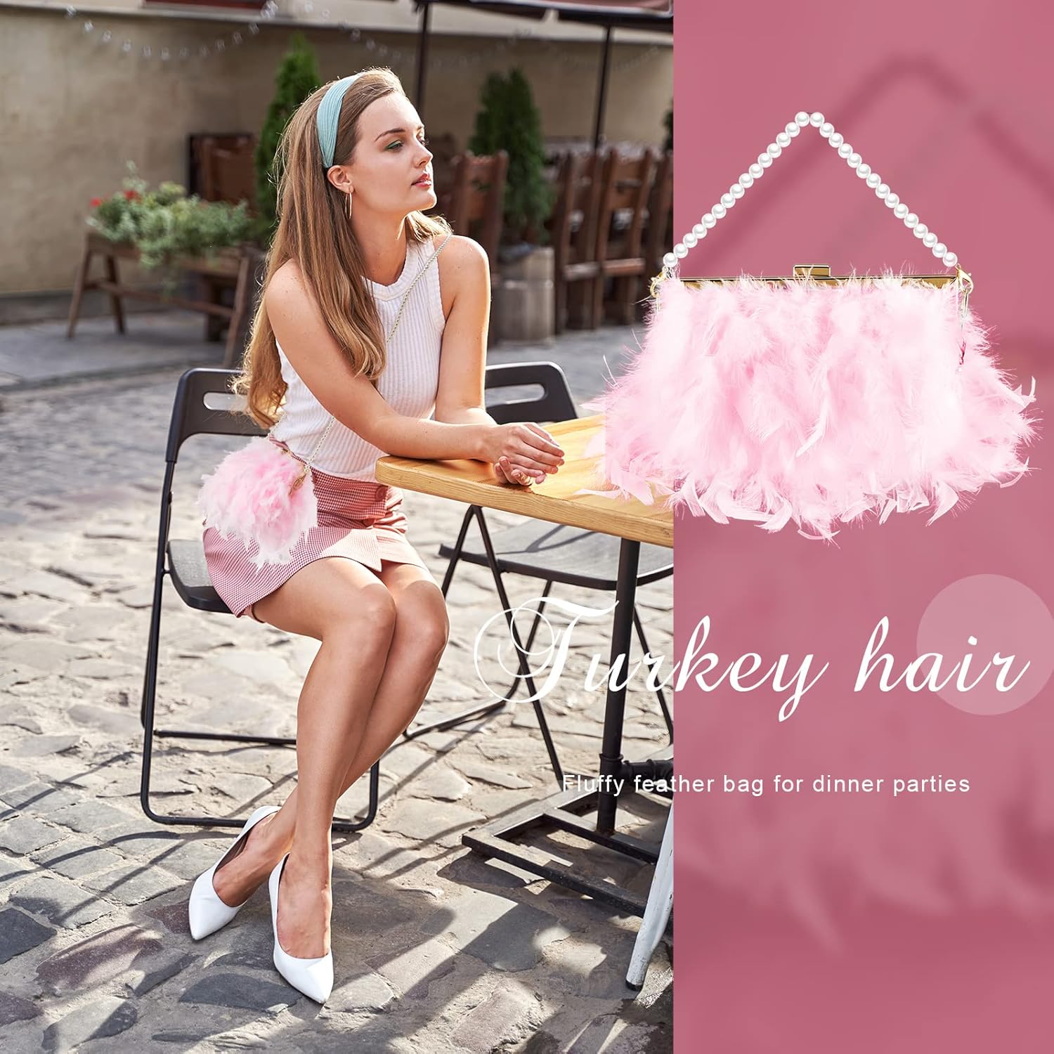 Amylove Feather Clutch Purses for Women, Evening Bags Furry Purse with 2 Chains for Wedding Bride Fringe Glossy Designer - Image 7