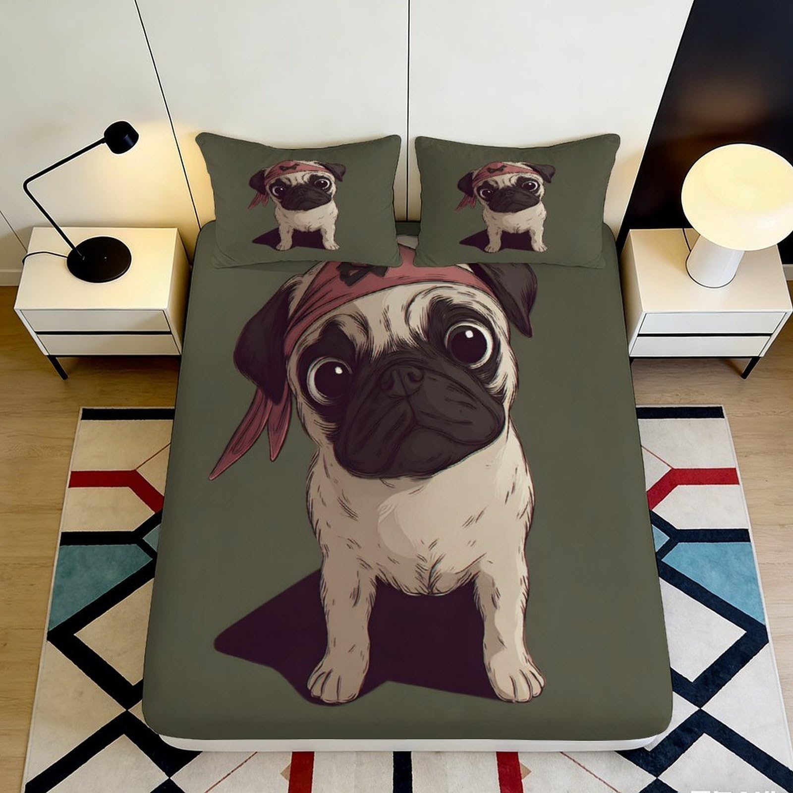 Jqzkxnhpbr Style-9 3D Printed Pug Dog Fitted Sheet Microfiber Cartoon Animal Mattress Cover For Bedroom Guest Room Dorm Decor 90X200x25cm