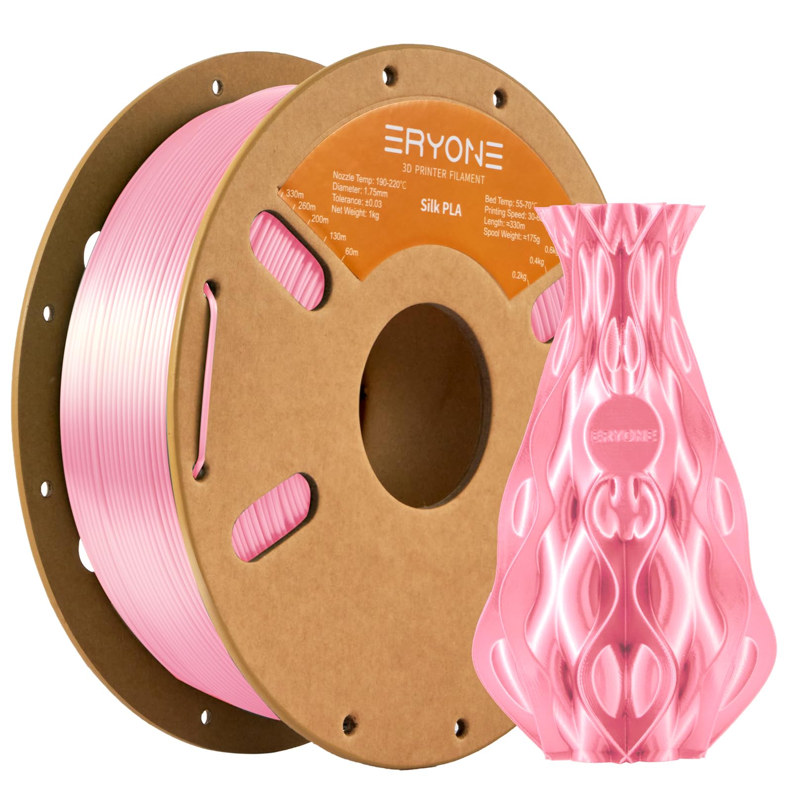 Filamento ERYONE Silk PLA per stampante 3D, 1,75 mm, tolleranza: ± 0,03 mm, 1 kg (2,2 libbre)/bobina, Rosa