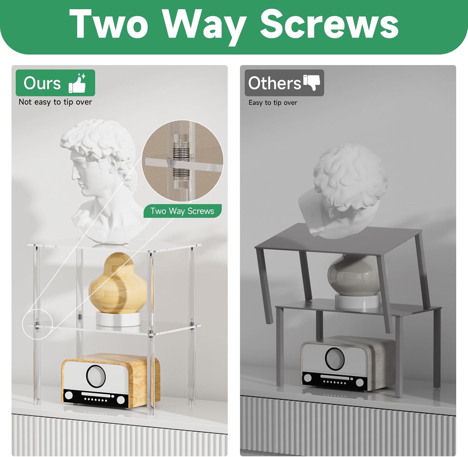 Acrylic Cabinet Organizer, Clear Cabinet Organizer Shelf, Stackable, Expandable, Spice Rack, Adjustable Counter Shelf for Makeup, Bathroom, Cupboard, Desk, Kitchen Pantry Organization (Clear-2PACK)