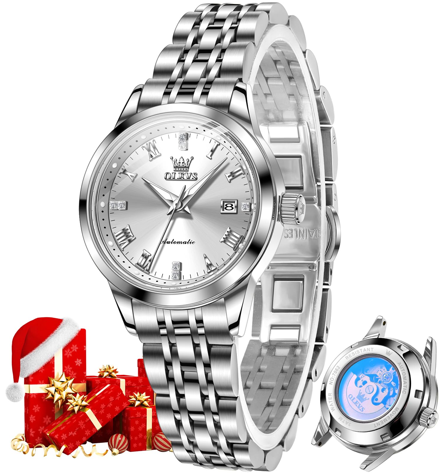 OLEVS Ladies Luxury Gold Silver Stainless Steel Quartz Watch Waterproof Date