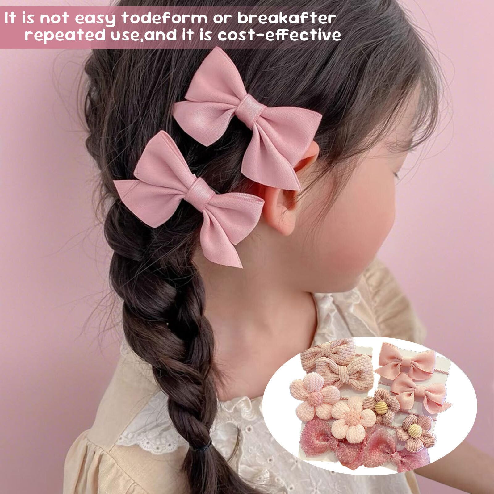 AzureRay Lot de 10 chouchous à cheveux mignons pour filles avec nœuds pour cheveux rose et motif floral, joli ensemble d'accessoires pour cheveux pour bébé et enfants