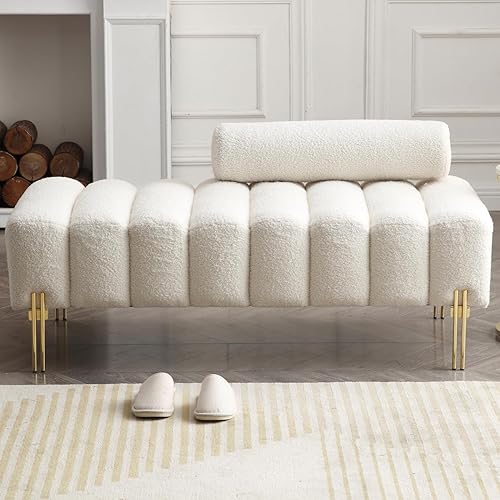 Miniatura 2 de ivoros Sofá moderno sofá biplaza, sofá biplaza tapizado con patas doradas y respaldo ajustable, sofás pequeños y sofás en el extremo de la cama para