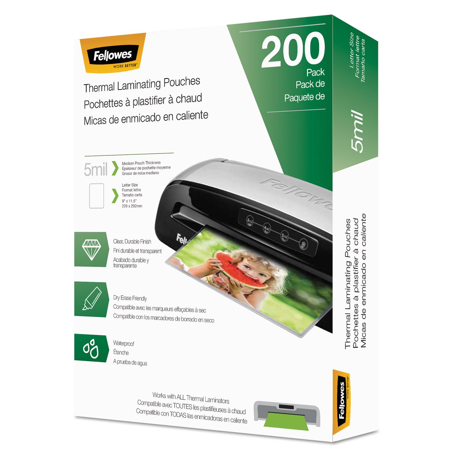 Fellowes 5743601 200pièce(s) pochette plastique - Pochettes plastiques (Transparent, Brillant, Letter, Thermique, 0,127 mm, 228