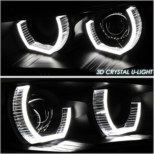 Miniatura 4 de DNA MOTORING Proyector LED 3D Dual U-Halo Negro + marcador lateral LED ámbar compatible con BMW 525i 528I 528i xDrive 11-13 compatible con BMW 535I