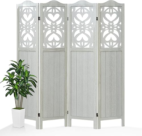 BMWEI Divisor de habitación, divisor de pared de 5.6 pies, pantalla de madera de 6 paneles, separadores de habitaciones tallados respetuosos con el