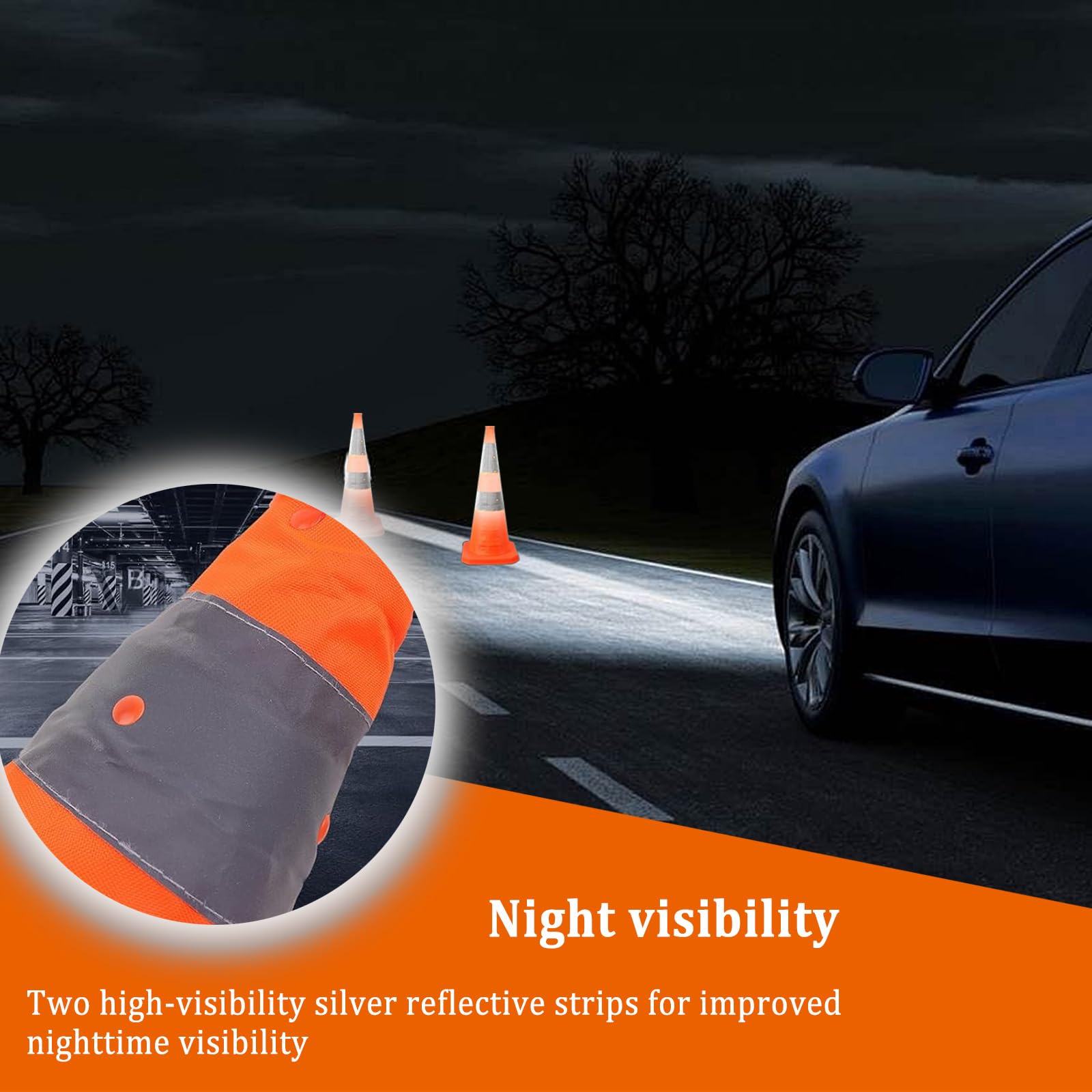 Opvouwbare verkeersveiligheidskegels, 4 veelzijdige pop-up kegels met ledlampen en reflecterende cirkels voor parkeren op de weg, rijpraktijk (4, 70 cm