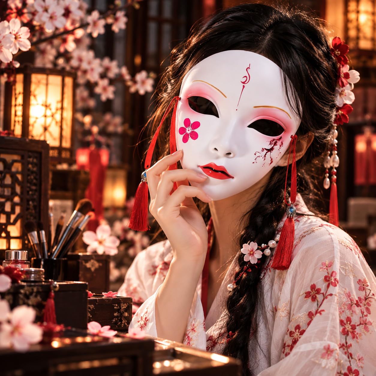 フリーサイズ 和風美人フルフェイスマスク コスプレ・撮影小物 Amazon.co.jp: お面 中国風 手描き 仮面 女性用 フルフェイス コスプレ