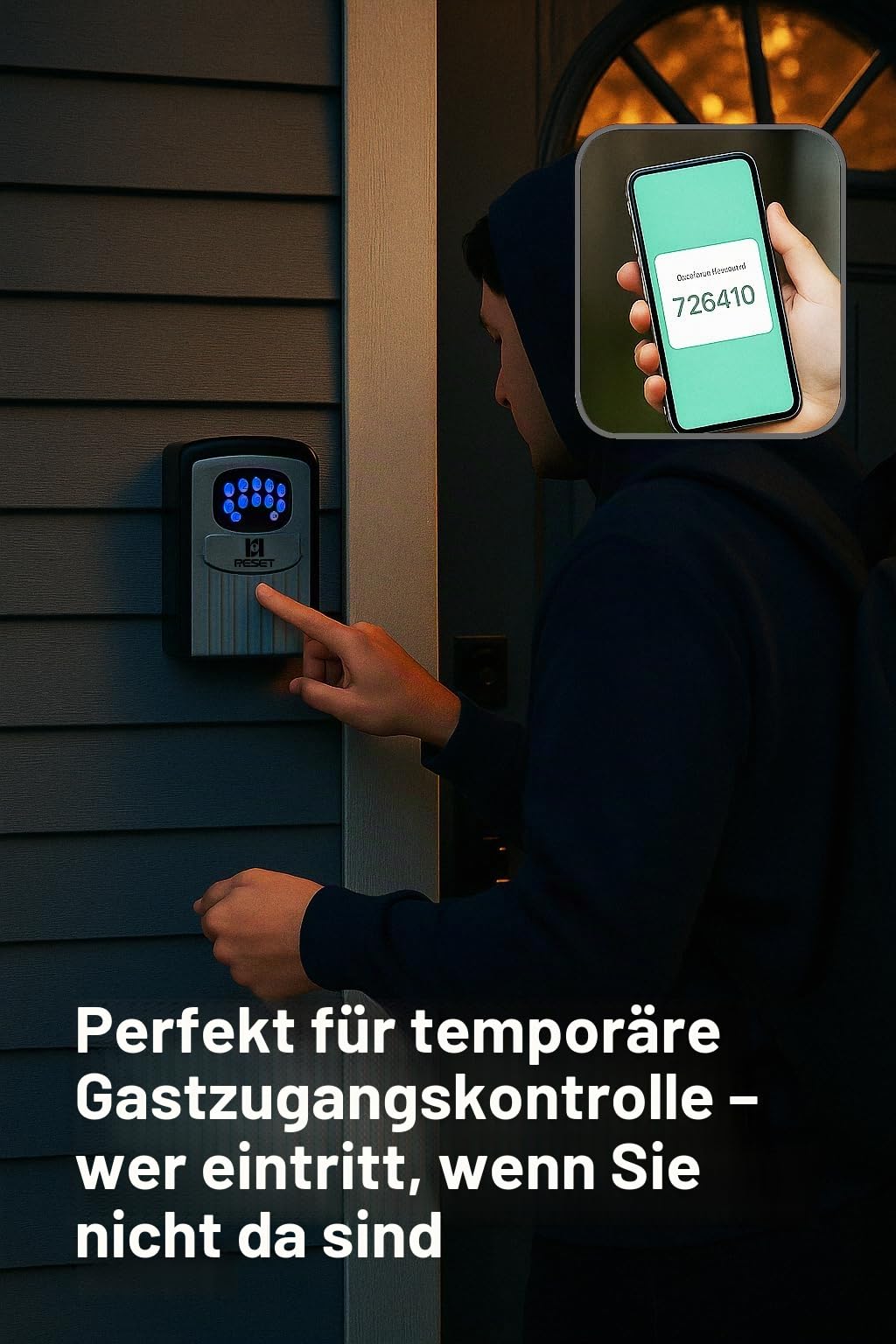 RESET-104 Bluetooth Schlüsseltresor – wetterfest, Metall | Beleuchtete Tastatur, 6-stelliger Code voreingestellt, Änderbar auf 8-10 Stellen, Stabiler Schlüsselsafe, Außen-Schlüsselbox
