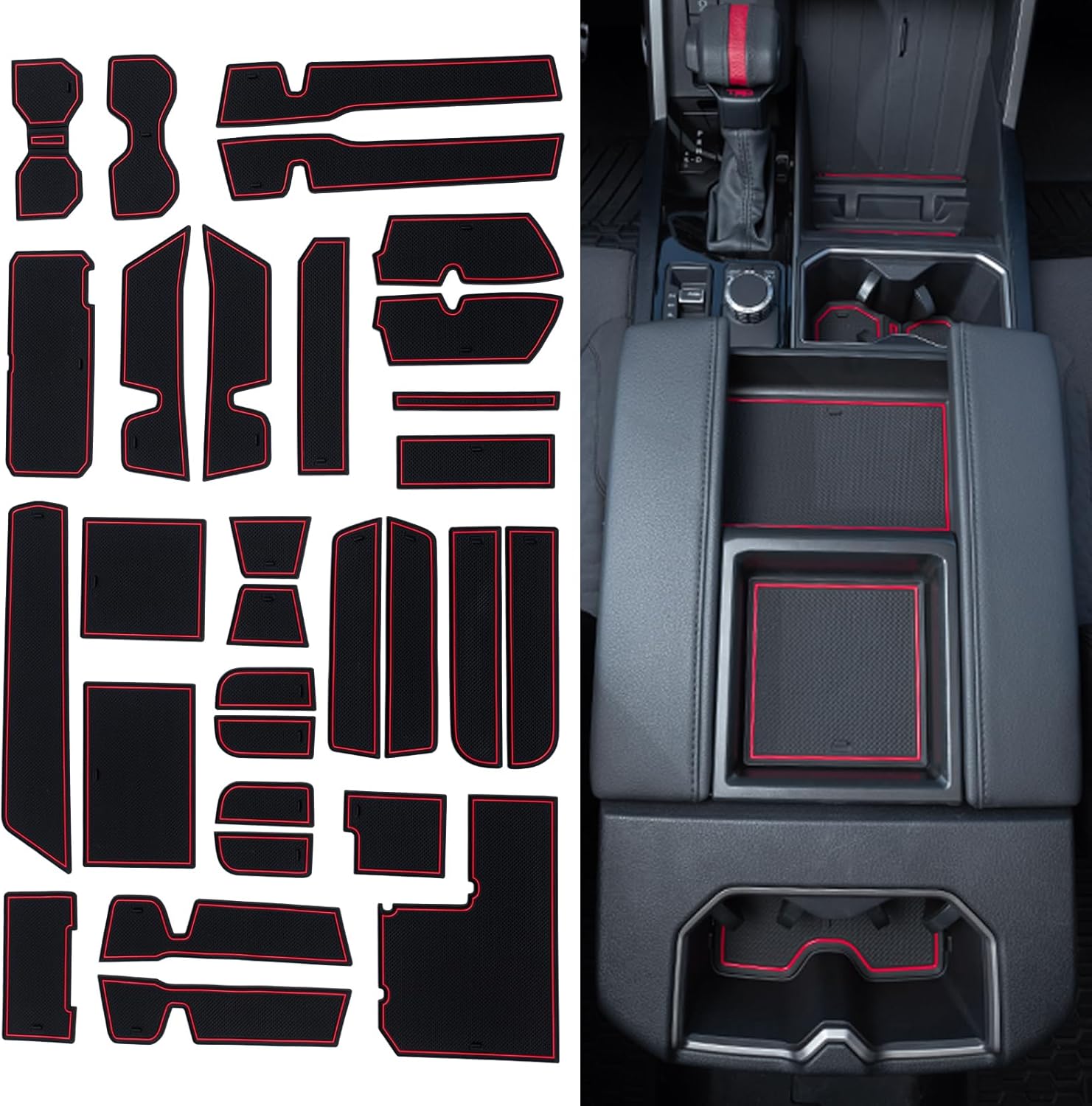 TOPINSTALL Premium Rubber Liners Compatible with 2022-2025 2026 Toyota Tundra Accessories Non-Slip Anti Dust Cup Holder Inserts, Center Console Liner Mats, Door Pocket Pads - 30 PC Set (Gray Trim)