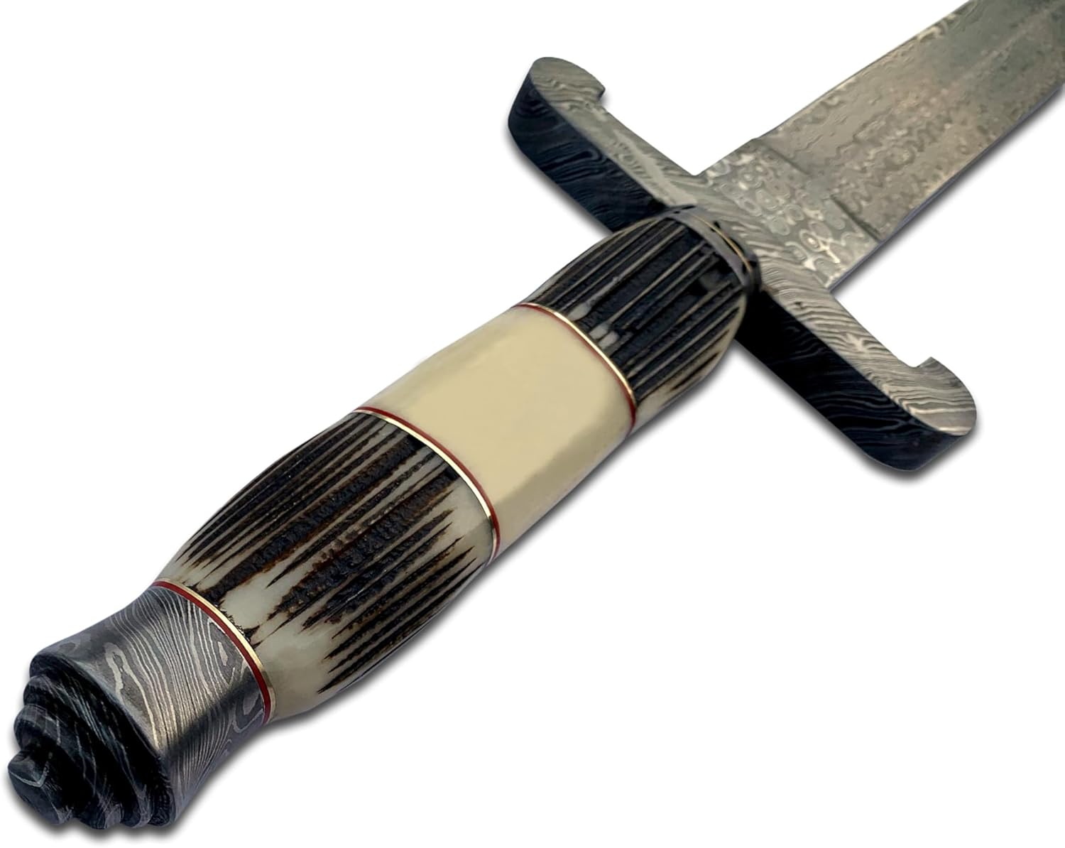 Empire - 30 Inch Long - Sharpe Edges - Handmade Damascus Steel Double Edge Viking Sword with Sheath - Stag Horn & Bone Grip - Hand Forged Claymore Sword - Best Gift for Him