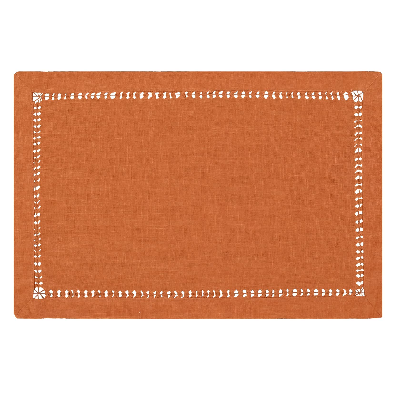 Grelucgo Farmhouse Solid Orange Color Hand Hemstitched Pure Linen Table Place-mats for Fall or Thanksgiving, 100% European Flax Fabric (12 x 18 Inch (4 Pieces))