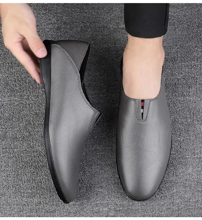 Men's Loafers Shoes Round Toe Solid Color Vegan Leather Loafers Slip Resistant Comfortable Flat Heel Walking Slip-ons4