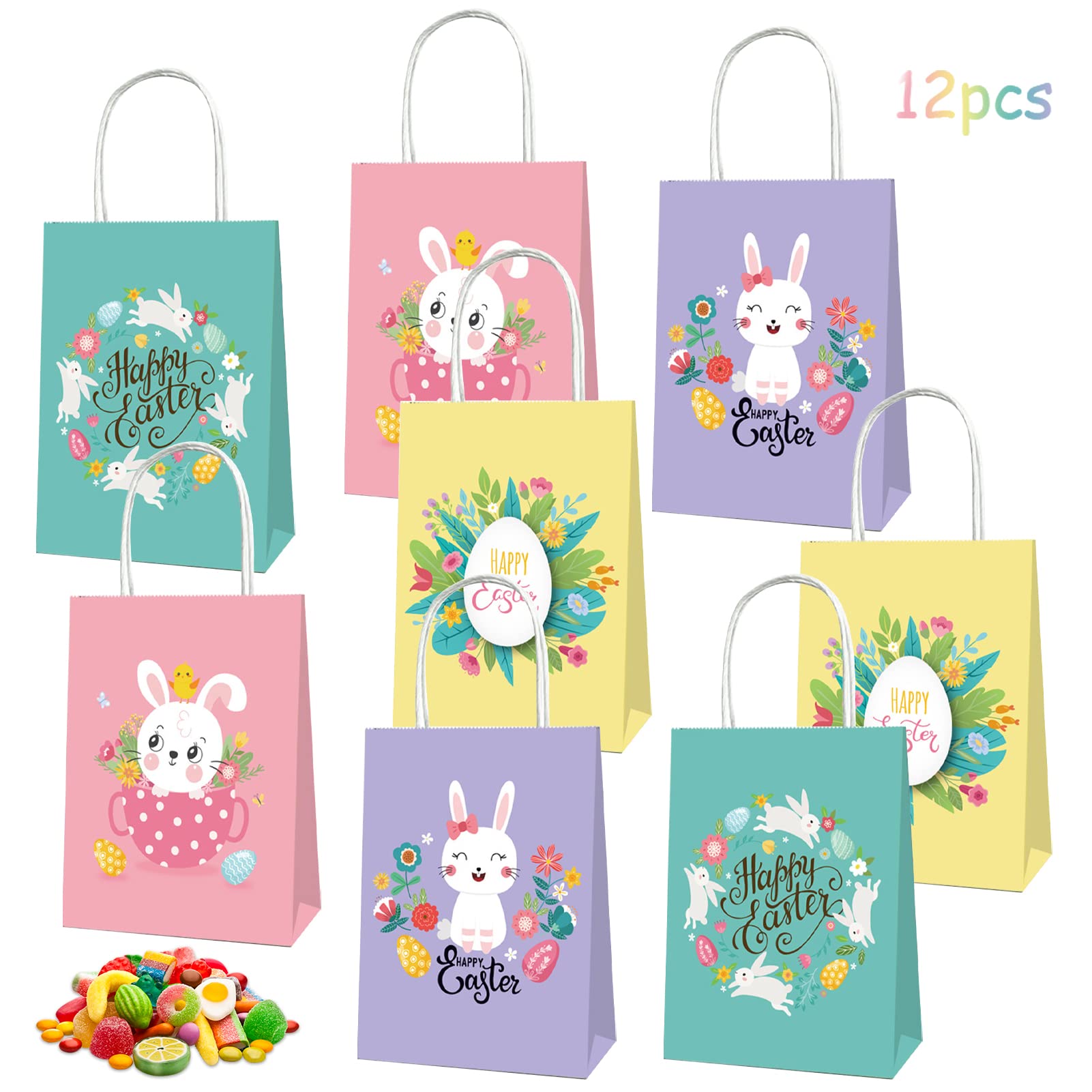 Set Sacchetti Regalo Pasqua Fai Da Te Per Bambini, Con Coniglietti, Buste Trasparenti E Adesivi, Per Caramelle E Uova