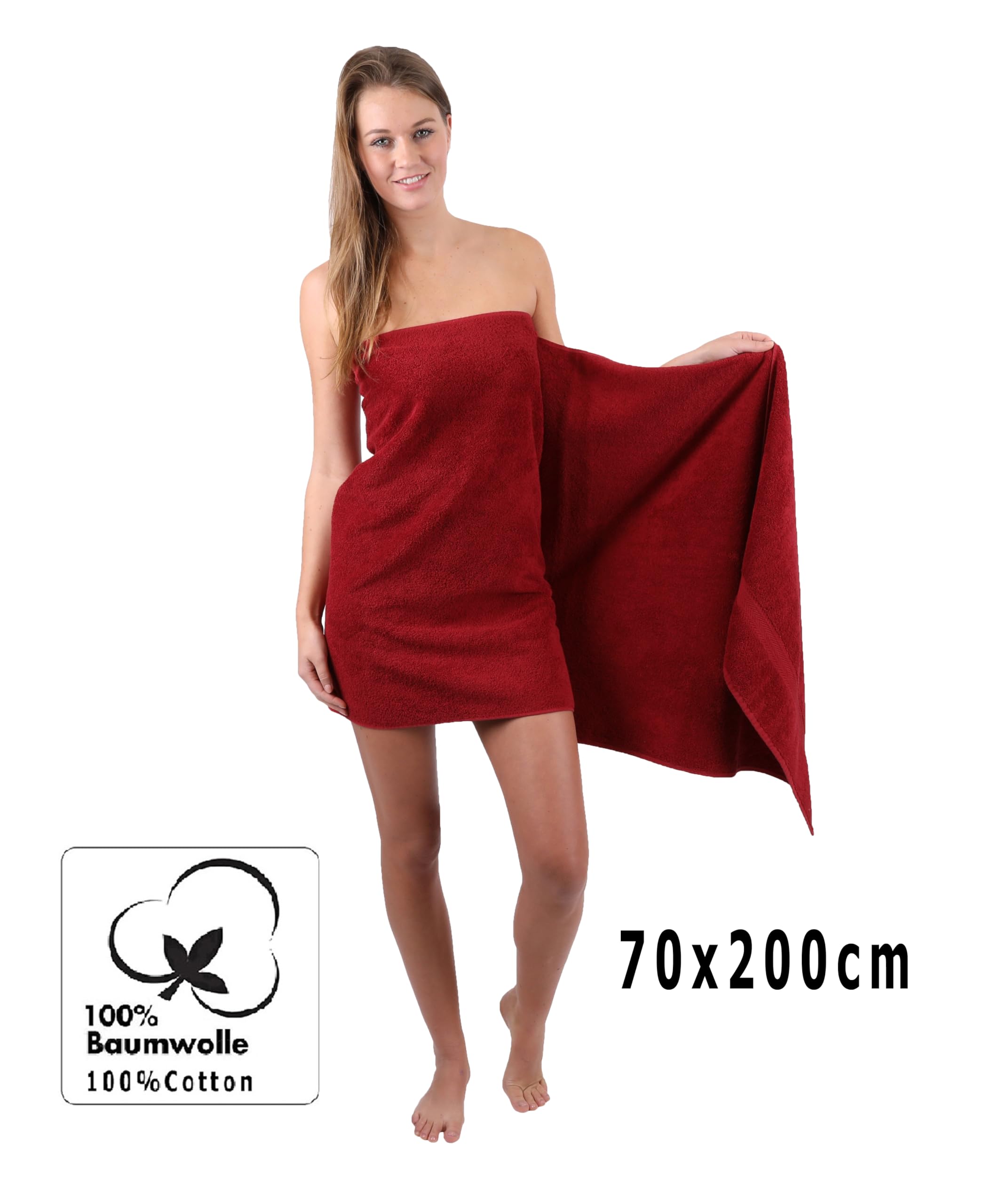 Betz Lot de 2 Serviettes à Sauna Premium Drap de Bain 100% Coton 70 x 200cm Couleur Rouge Rubis