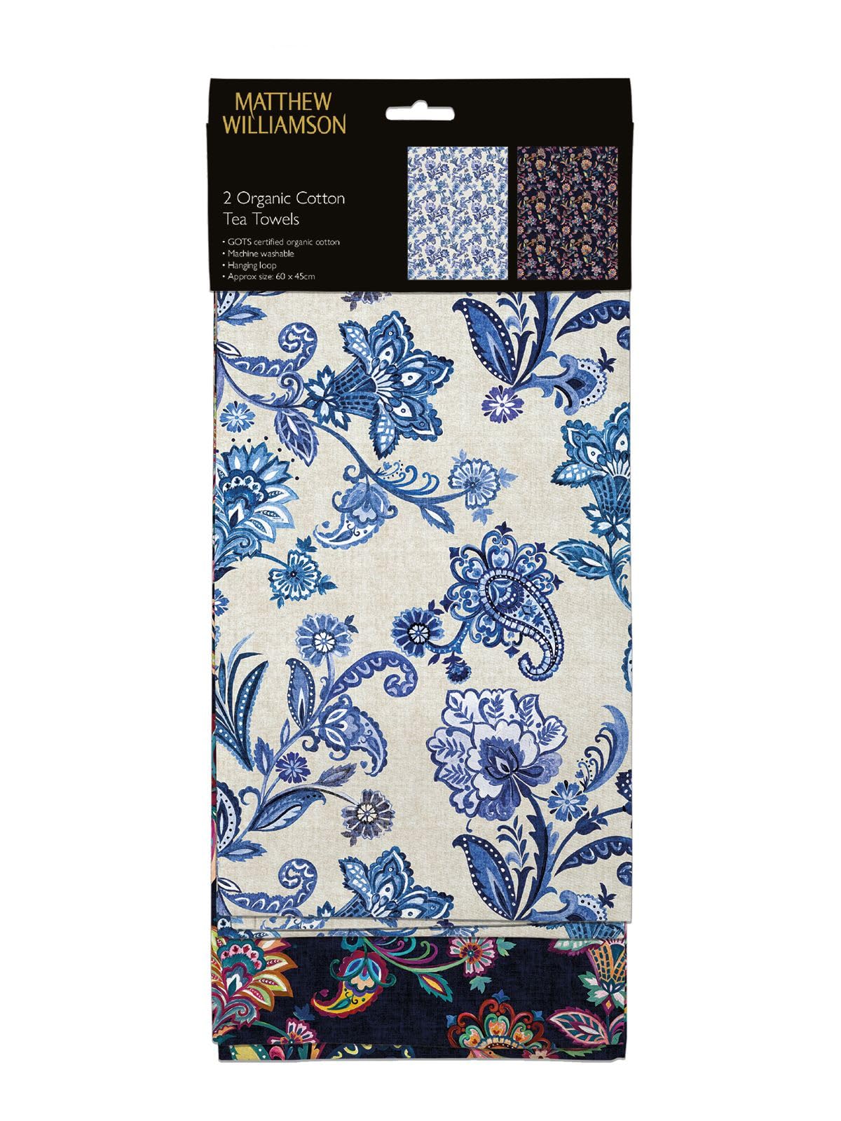 Museums & Galleries Organic Cotton Tea Towels - Paisley Floral Designs by Matthew Williamson - Set of 2 - Stylish Kitchen Home Accessory