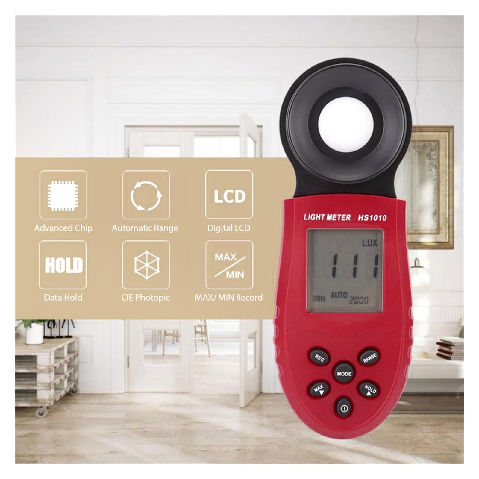 Photomètre Numérique LCD À Plage Automatique, Luxmètre 200,000 Lux, Testeur D'intensité Lumineuse for Les Usines De Laboratoire Industriel Mesure Précise De La Lumière