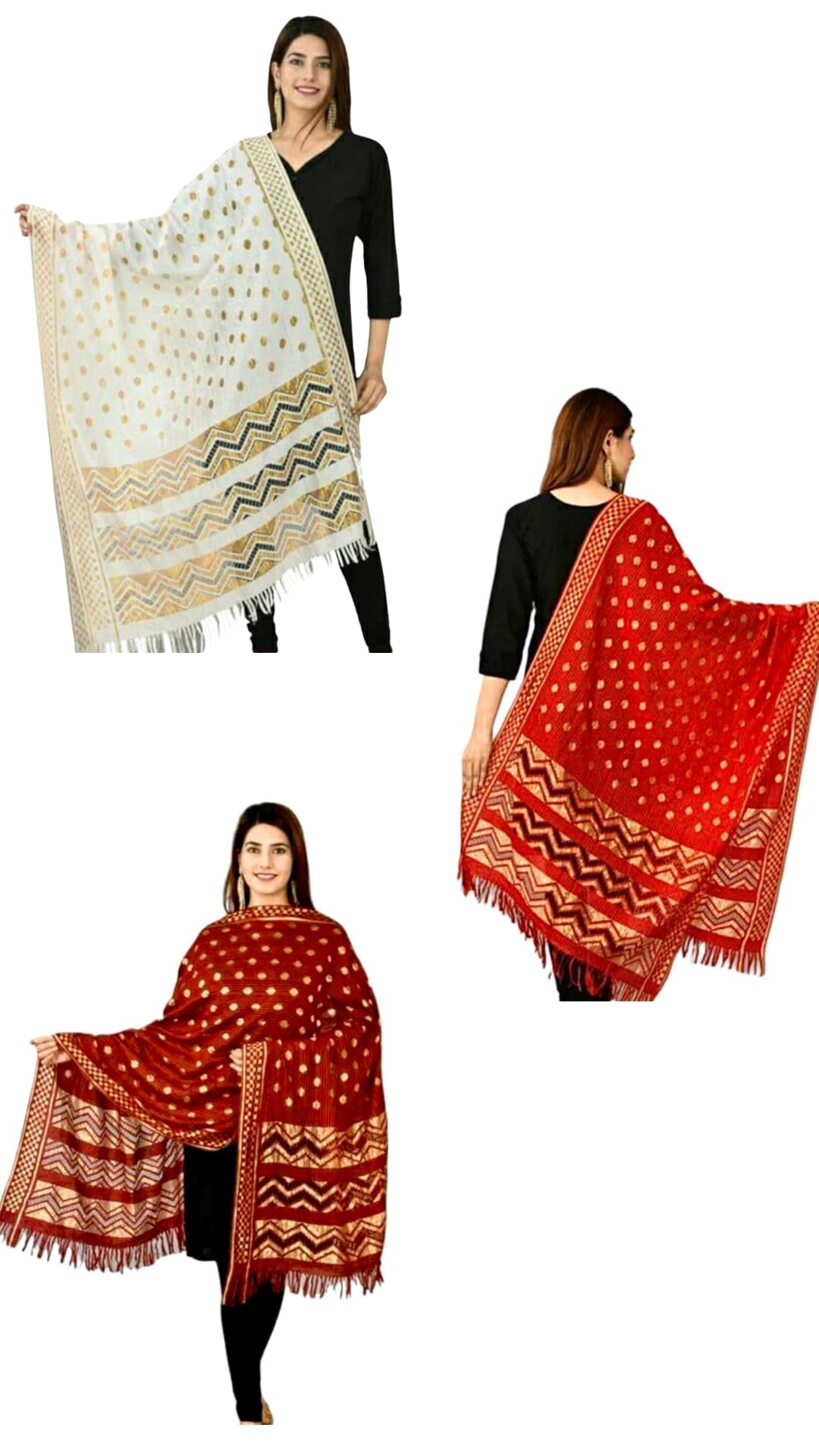 STALL DUPATTA (WHITE RED MAROON) (PACK OF 3) MAHAKUMBH SPECIAL VIBRANT, RADIANT, SUNSHINE-LIKE, GLEAMING, AIRY, SMOOTH, BRIGHT, ELEGANT, BEAUTIFUL, LIGHTWEIGHT STALL DUPATTA FOR MEN/WOMEN/KIDS.-image-34
