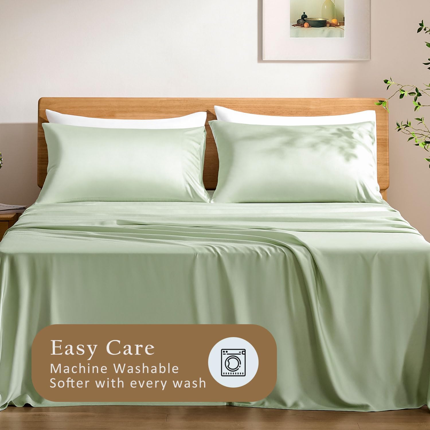 TOSMO Luxury Pillow Case Set of 2 - Cooling Viscose Derived from Bamboo, Oeko-TEX, Breathabl Silky Soft Pillow Cases with Envelope Closure (Standard, Light Green) - Image 6