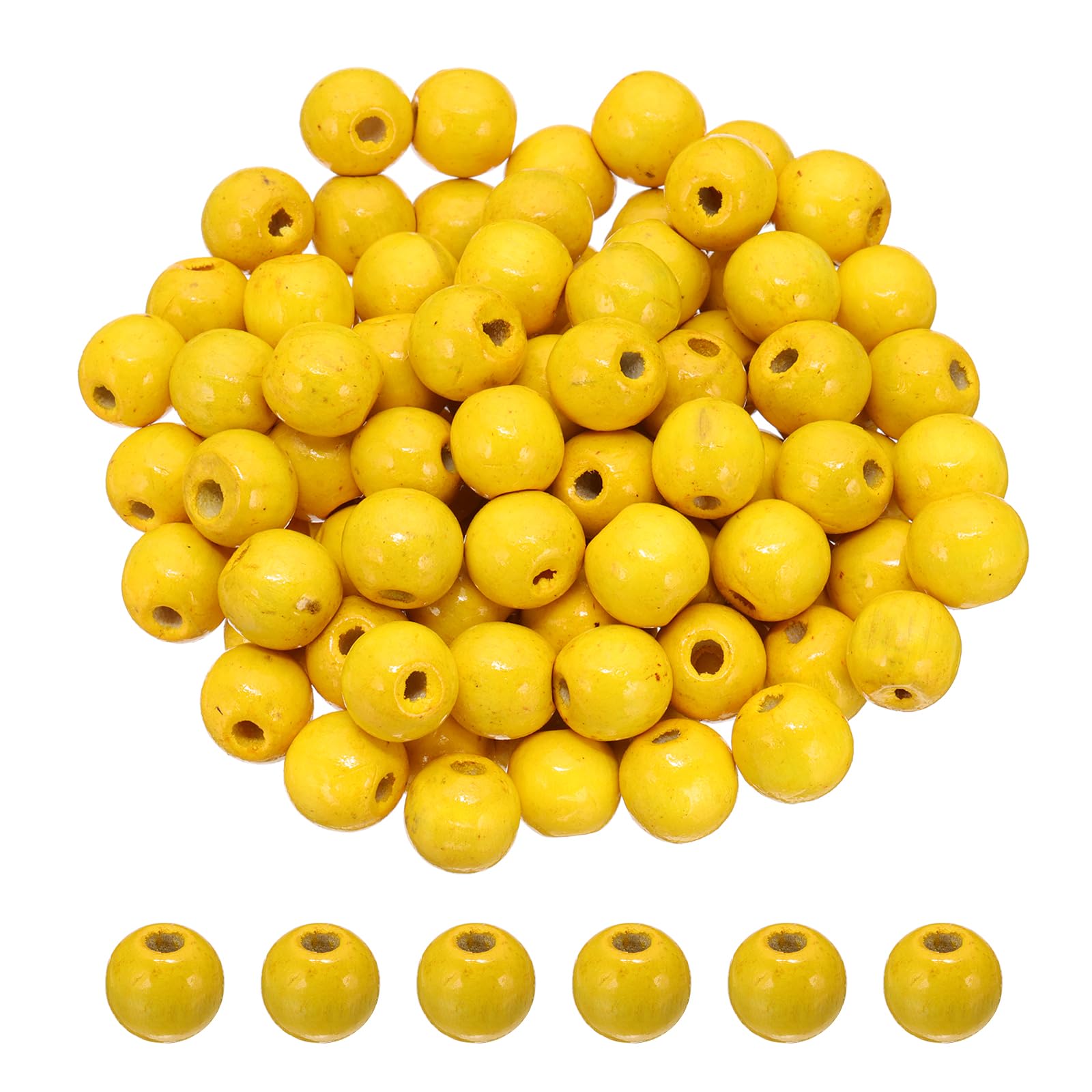 PATIKIL 14mm Wooden Beads for Craft Making, 100 Pcs Round Beads Loose Spacer Beads for Macrame Jewelry Bracelet DIY Handmade Decor, Yellow