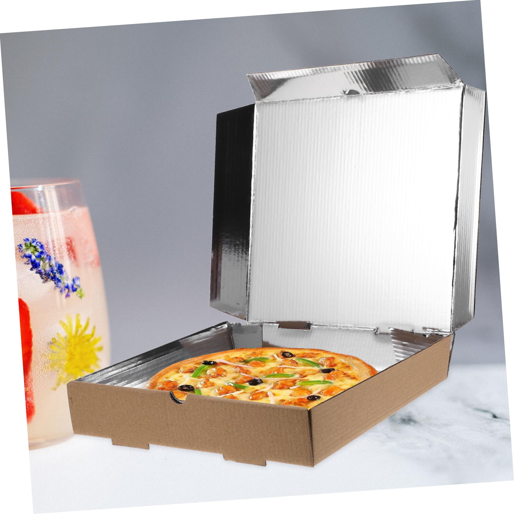 TOYANDONA Scatole per Pizza da Asporto Rivestimento in Alluminio in Cartone Kraft Ondulato 10 Pezzi Contenitori Resistenti per Ristoranti e Consegne a Domicilio
