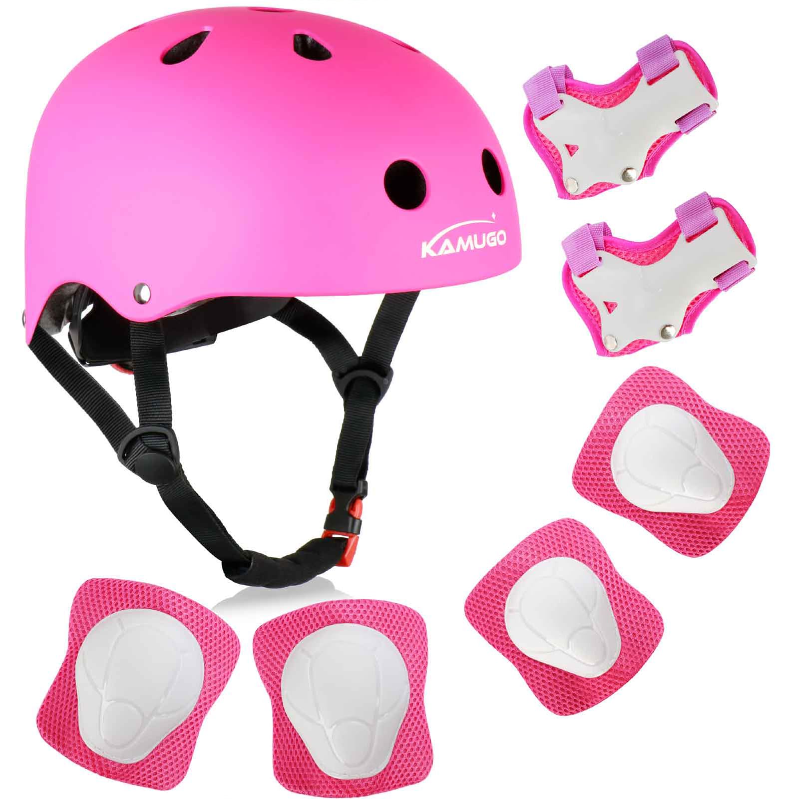KAMUGO Kids Bike Helmet, Toddler Helmet for Ages 2-8 Boys Girls with Sports Protective Gear Set Knee Elbow Wrist Pads for Skateboard Cycling Scooter Rollerblading