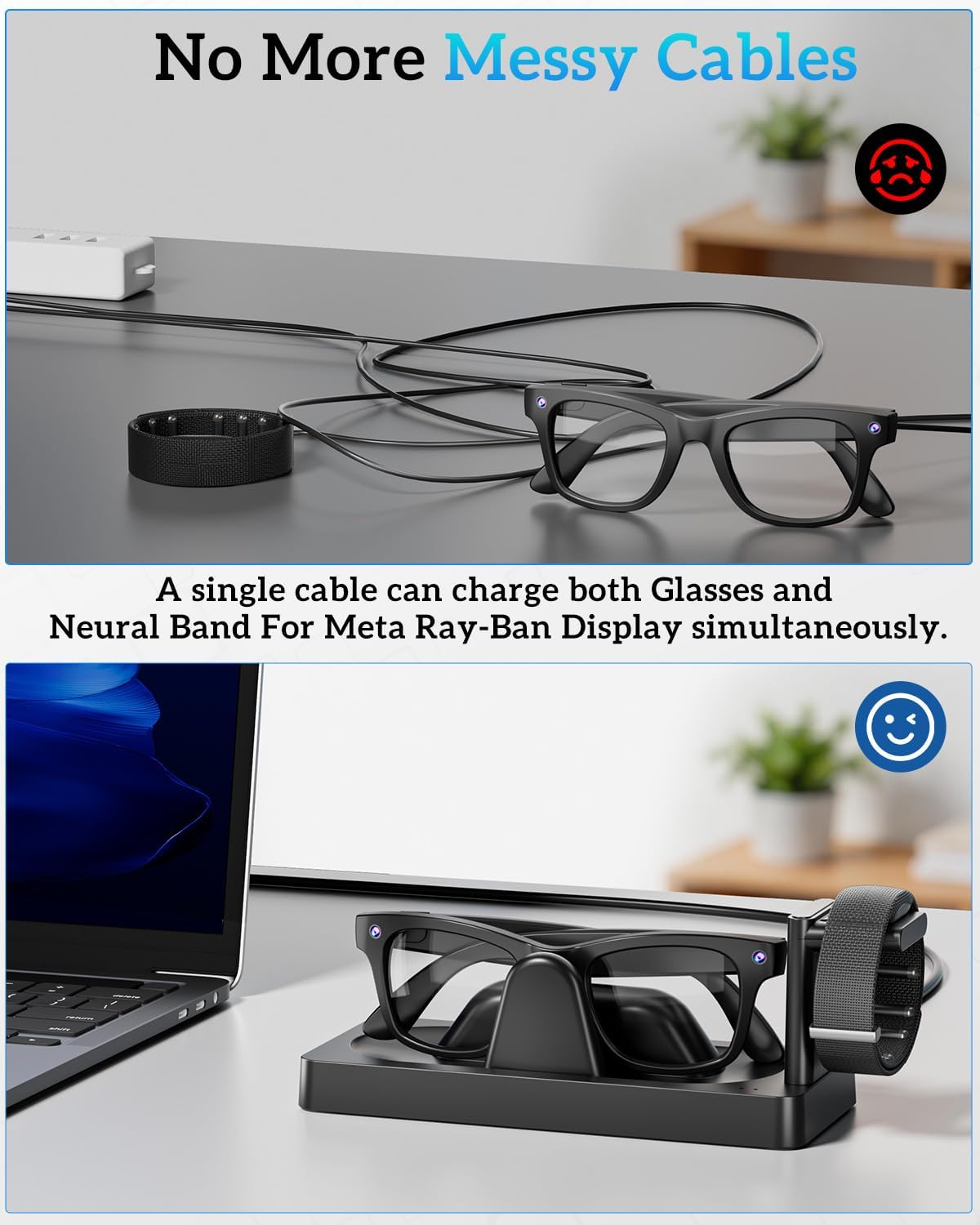 Charging Station for Meta Ray-Ban Display Glasses&for Meta Neural Band, Charger Dock for RayBan Met-A Display Smart Glasses Accessories「3-in-1 Charging,Compact,Status Indicator,Circuit Protection」
