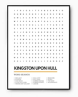 Kingston Upon Hull East Yorkshire Wordsearch Art Print | A3 A4 Framed or Unframed - Perfect Gift Idea (A4, Framed)