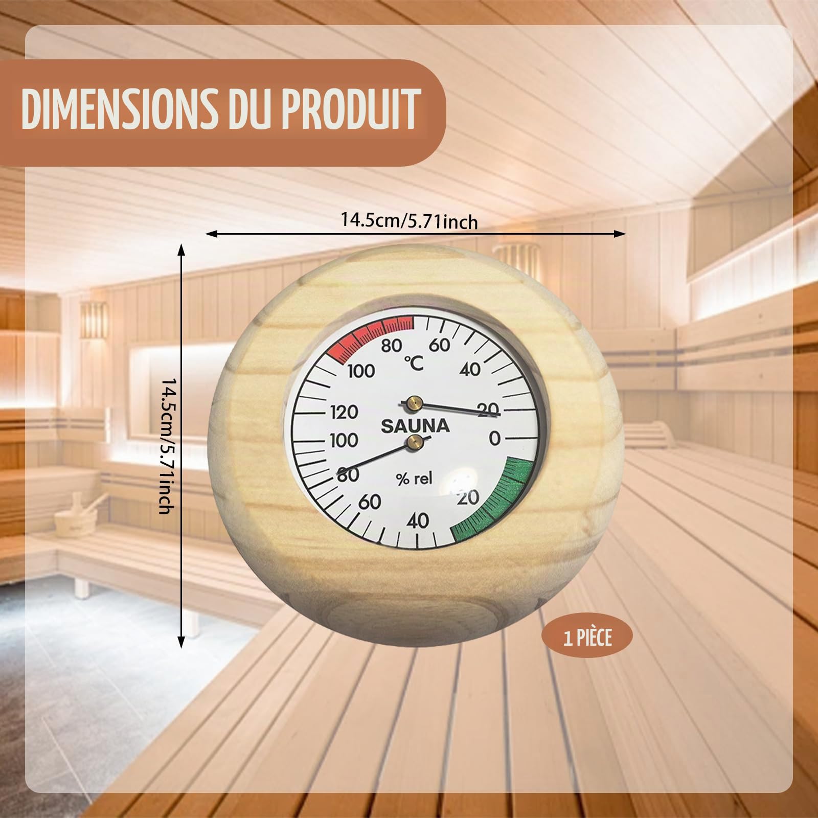 2pcs Thermomètre de Sauna Numérique Rotation du Sablier Sauna 15min + Thermomètre de Sauna Bois 20-100°C Peut être Utilisé Ensemble, Montage Mural avec 2 Vis en Acier Inoxydable