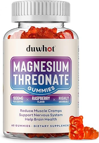 Miniatura 1 de Gomitas de treonato de magnesio de 1000 mg, suplementos de magnesio para niños y adultos, sueño, apoyo muscular y sistema nervioso, vegano, 60