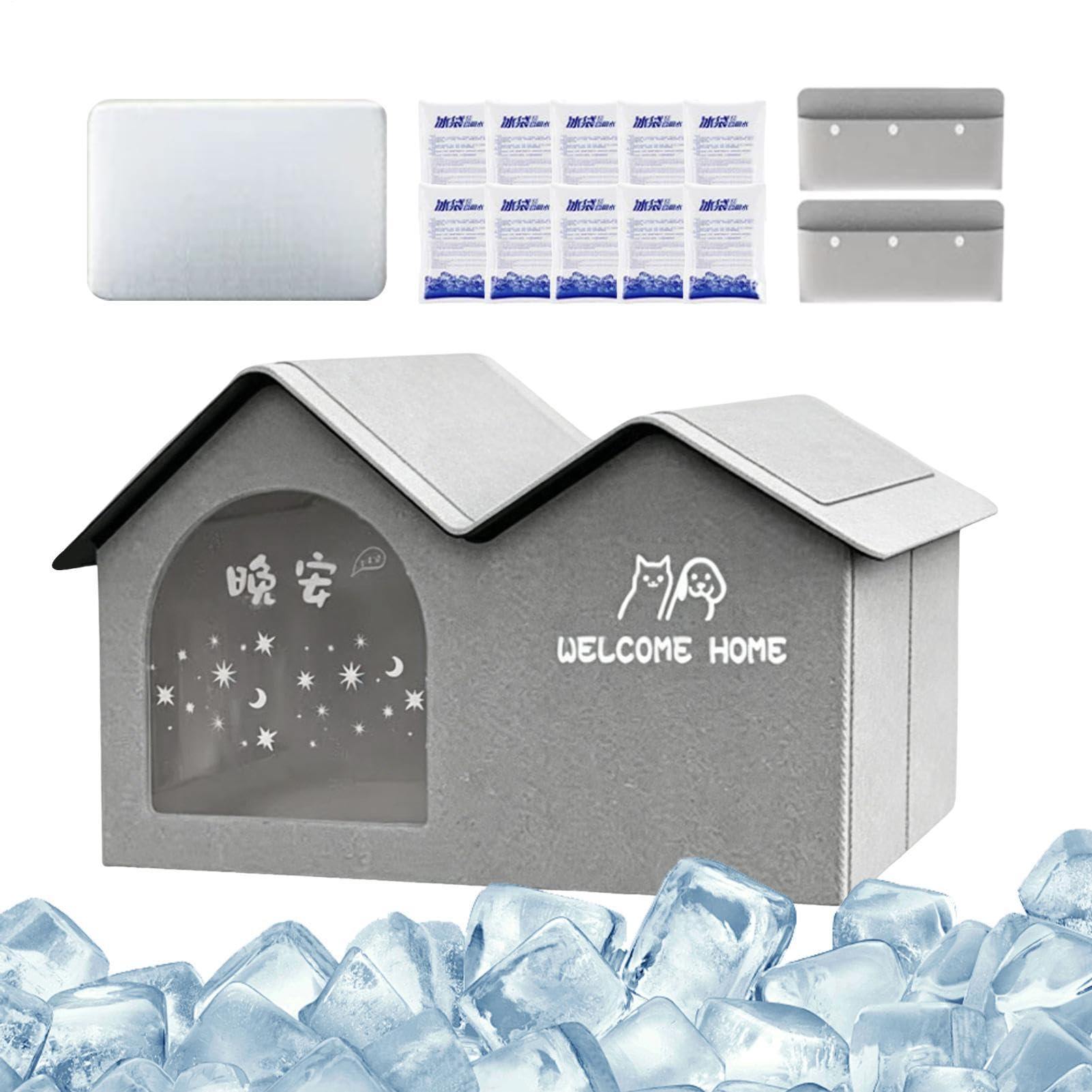 Maison Rafraîchissante pour Chat,10 Blocs De Glace pour Climatisation,Anti-Fuite Et Température en Baisse - Niche Rafraîchissante pour Chats Et Chiens, Jardin, Terrasses, Cours