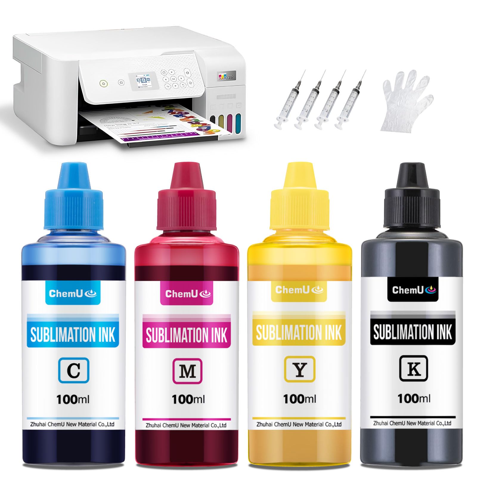 ChemU Sublimation Ink Refilled Bottles Compatible with ET2400, 2720, 2760, 2800,WF7710 Series Inkjet Printers - Heat Press Transfer on Mugs, T-Shirts, Plates, Pillows, Phone Cases, and More