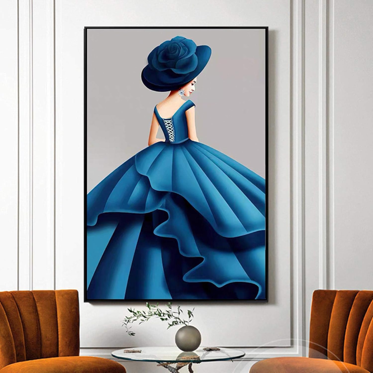 キャンバス絵画壁アート画像青いドレスのエレガントな女性リビングルームの家の装飾のための抽象芸術ポスター30x40cmx1pcsフレームレス Gv7pyf7ii9 ウォールステッカー シール Saddam Com Br