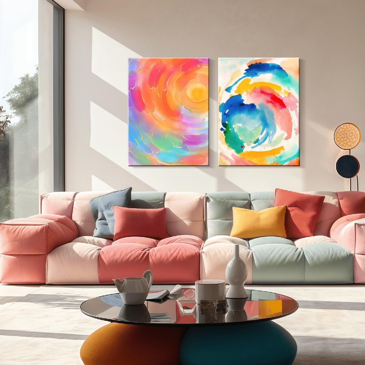 2pcs framed abstract canvas wall art set of prints colorful gallery artwork posters for living room bedroom bathroom modern decorative pictures on canvas24x16 inch colorful 24"x16"