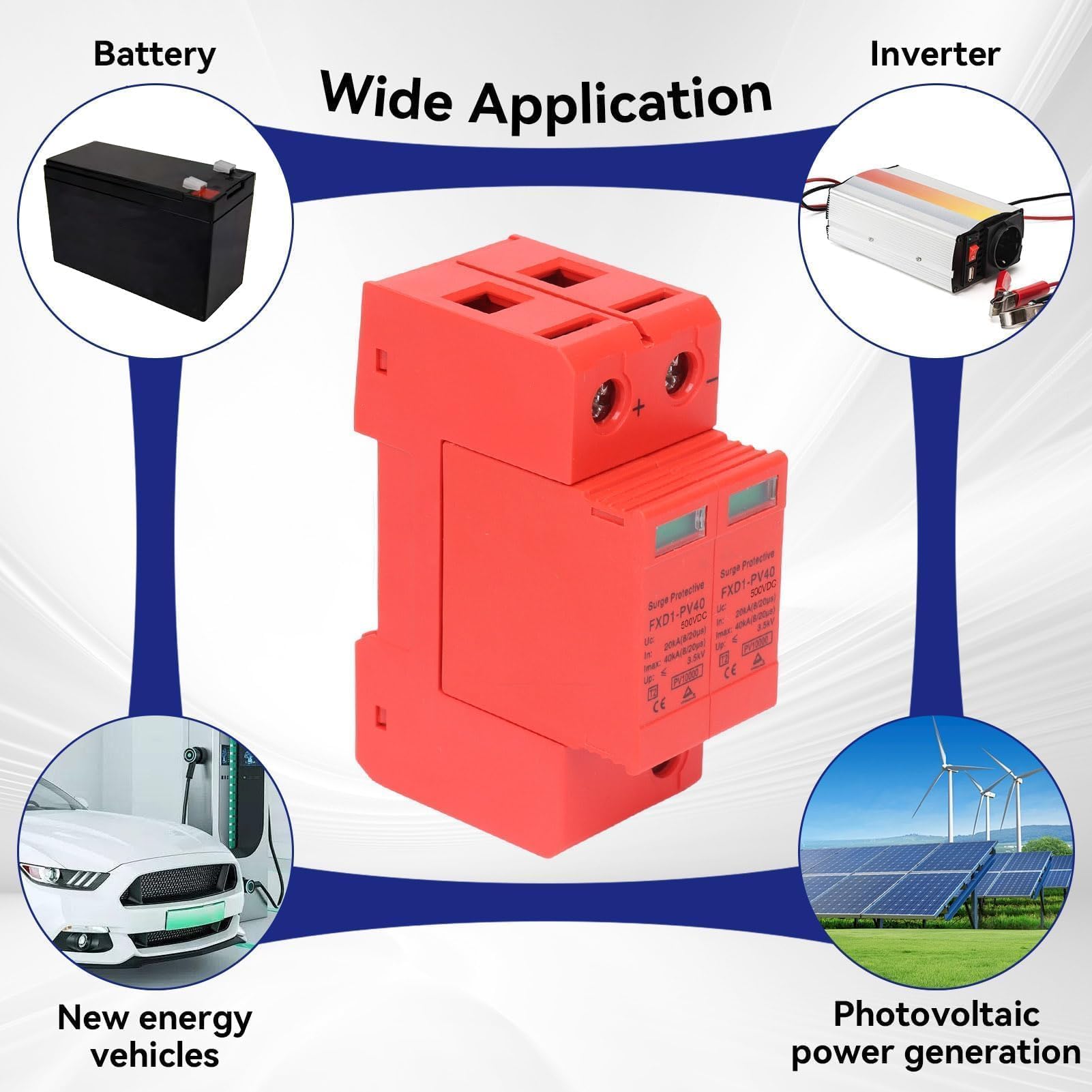 2 Piezas Pararrayos Fotovoltaico, Solar Sobretensiones Fotovoltaicadispositivos De Protección contra Sobretensiones, CC 2P 40kA FXD1‑PV40 Descargador Fotovoltaico (CC 500V)