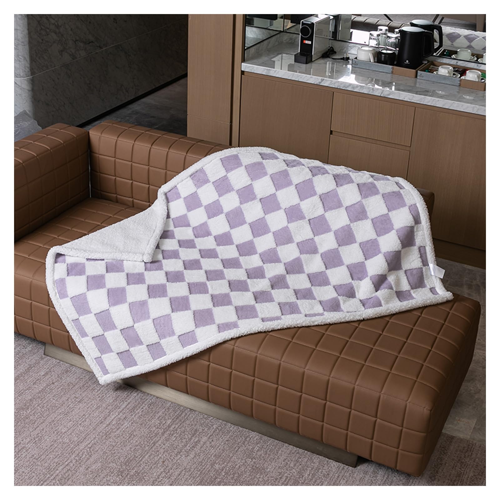 Waterproof Pet Blanket,Purple Checked Dog Stylish Jacquard Blankets for Bed Couch Sofa Covers Pets Throw Blankets for Puppy Cats Washable Reversible Furniture Protection Covers (Purple Check,S)