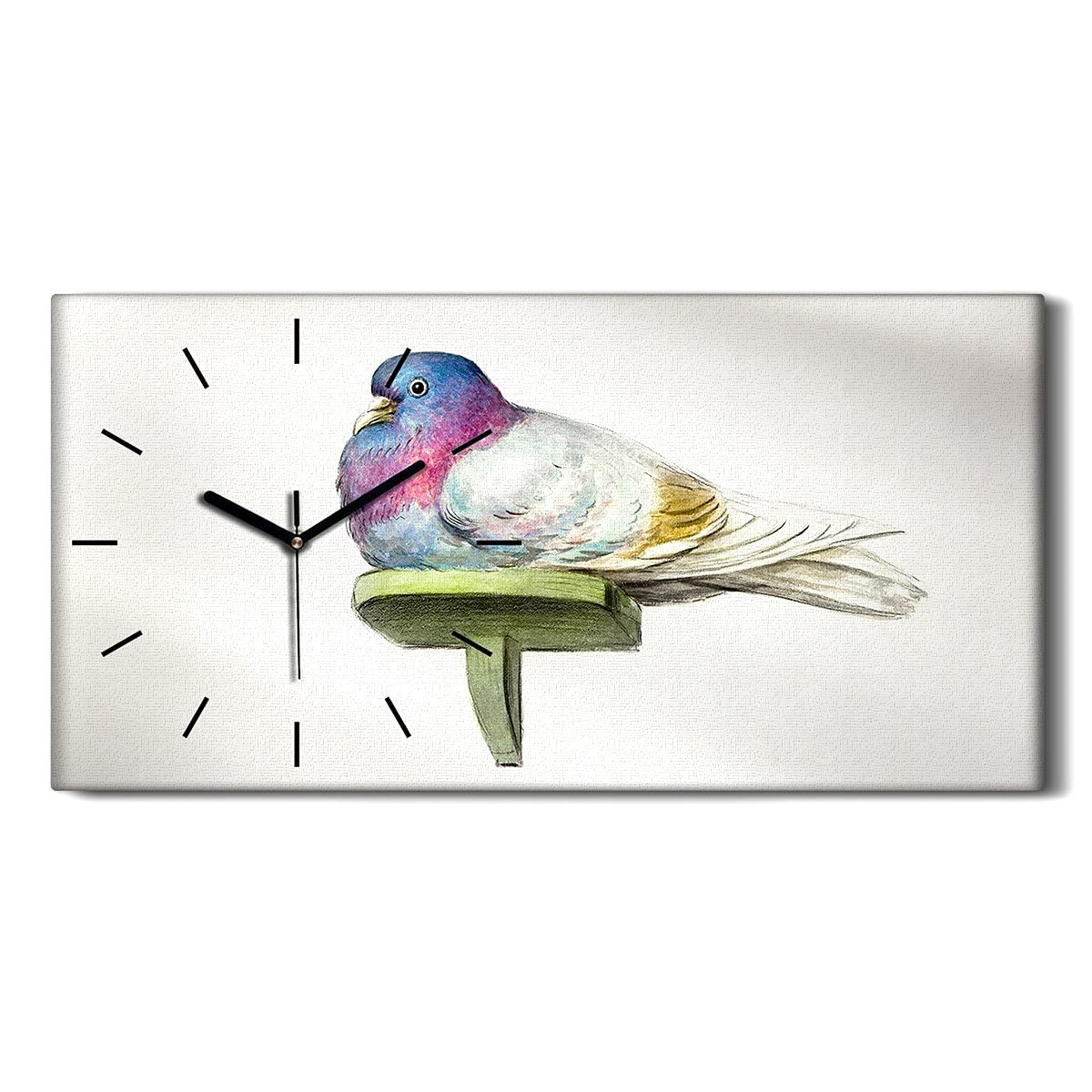 Horloge sur Toile Arbre Animal Pigeon 60x30cm Décoration Salon