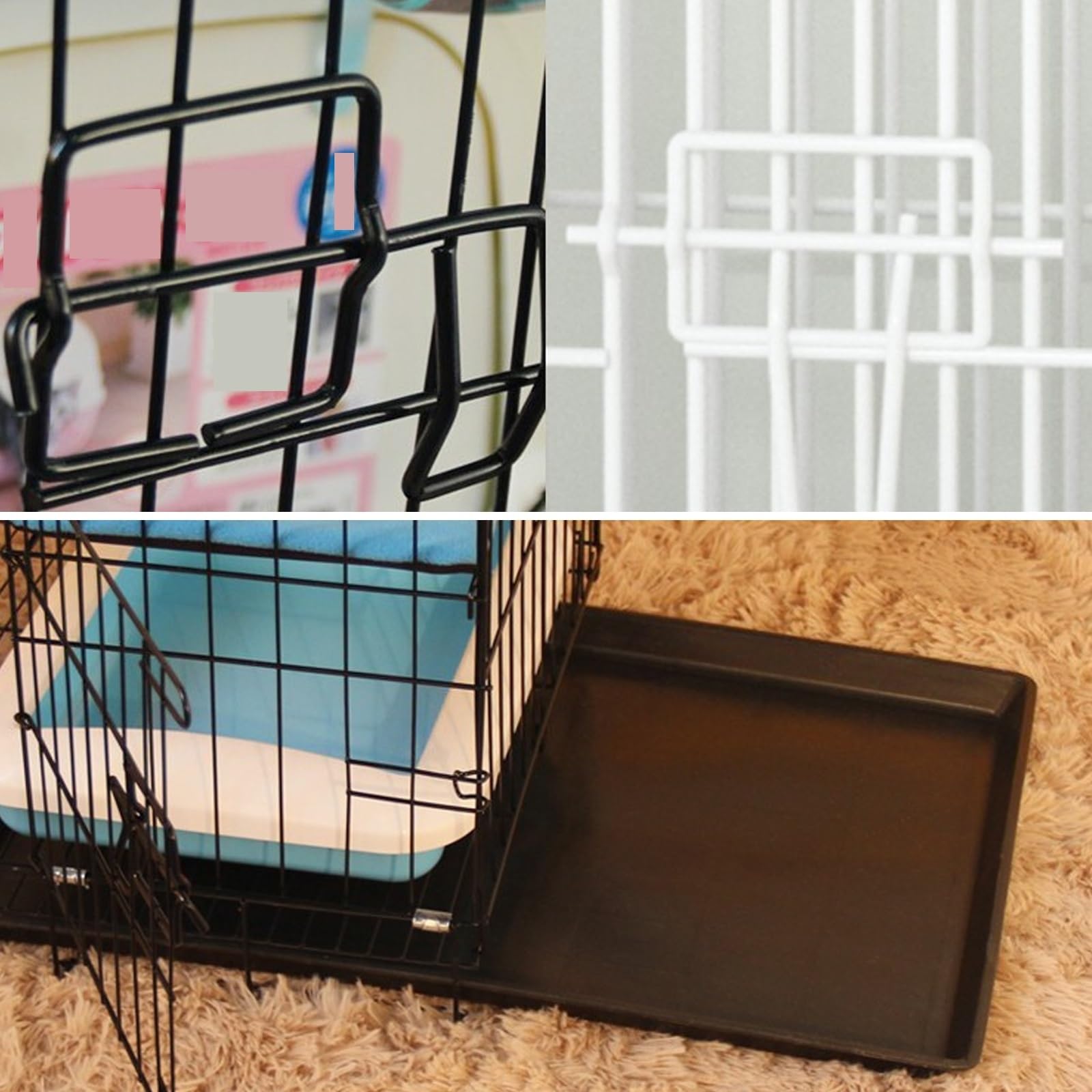 Katzengehege Indoor Kitten Transport Metall Hundekäfig Faltbar Transportbox Katze Transportkäfig Auto Tierkäfig mit Bodenschale Gitterbox für Kleintiere(Black,50 * 35 * 41cm-A)