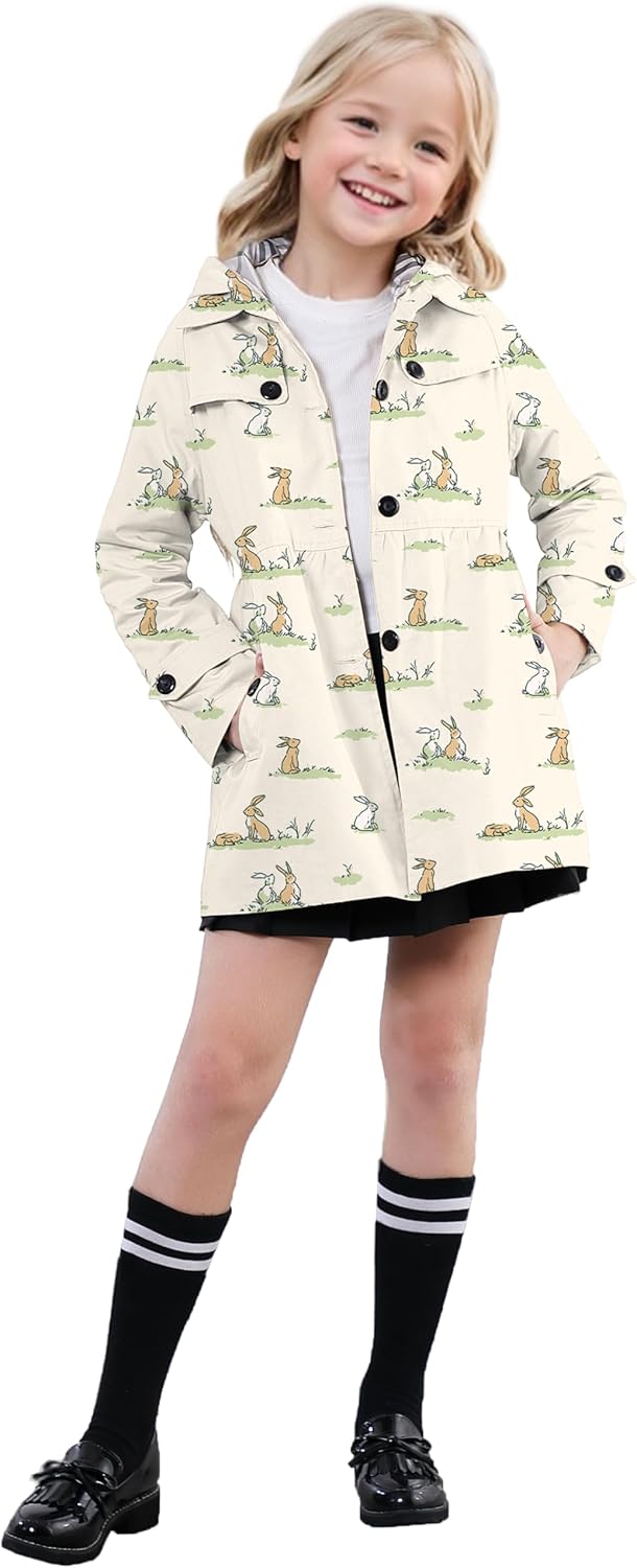 SANGTREE Girl's Waterproof Trench Coat Hooded Lightweight Windbreaker Rain Jackets
