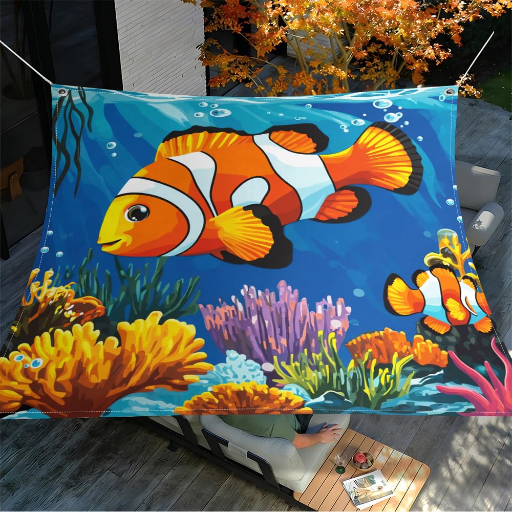 Voile d'ombrage rectangulaire 200x200cm Morbuy motif poissons pour jardin